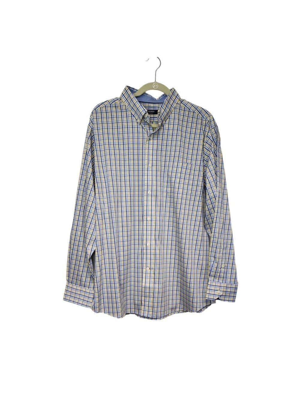 Cremieux Classics Long Sleeve Plaid Yellow/ Blue Button Down Dress Shirt XL
